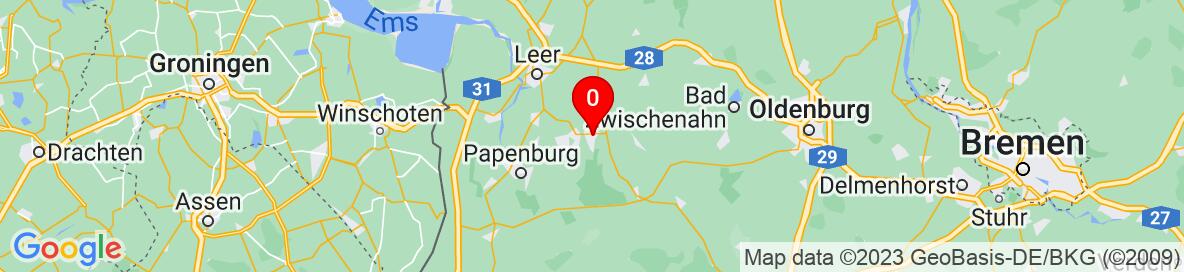 Map of Ostrhauderfehn, Niedersachsen, Deutschland. Weitere detaillierte Karte ist nur für registrierte Benutzer. Bitte registrieren oder einloggen.