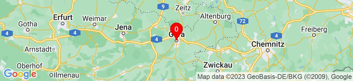 Map of Gera, Thüringen, Deutschland. Weitere detaillierte Karte ist nur für registrierte Benutzer. Bitte registrieren oder einloggen.